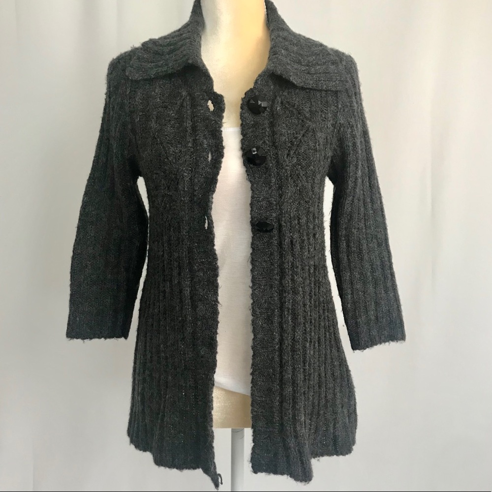 Candies Gray Wool 3/4 Sleeve Cardigan Sweater M